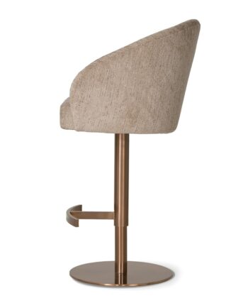 CASORIA Taupe Textured Fabric Swivel Bar Stool with Brushed Bronze Gold Pedestal (55 × 62 × 91-116 cm)