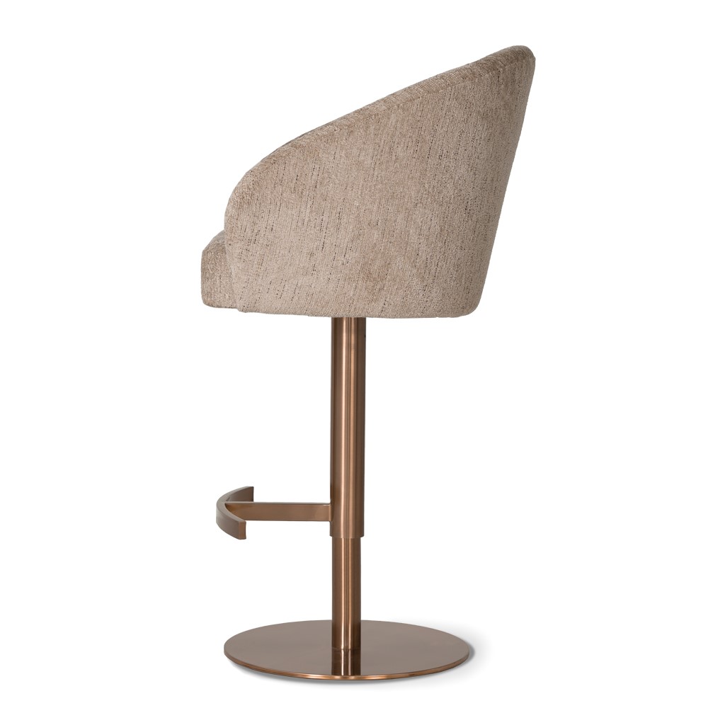 CASORIA Taupe Textured Fabric Swivel Bar Stool with Brushed Bronze Gold Pedestal (55 × 62 × 91-116 cm)