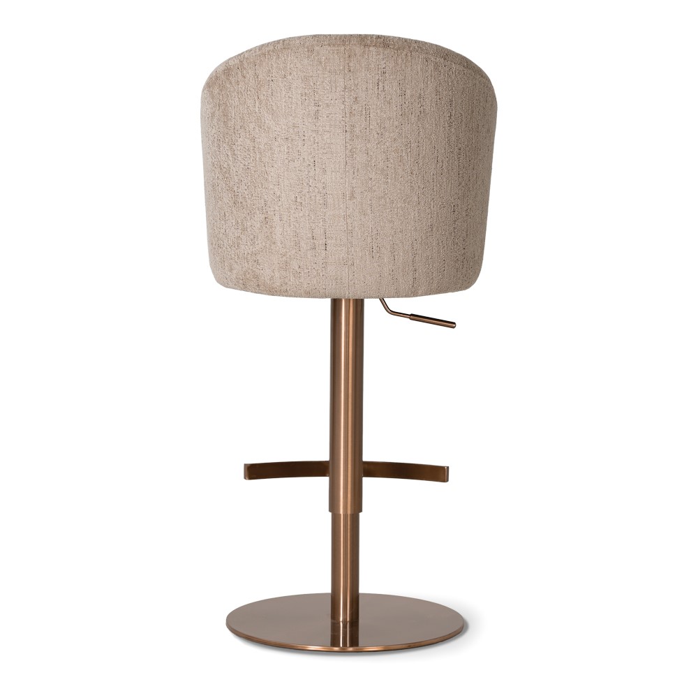 CASORIA Taupe Textured Fabric Swivel Bar Stool with Brushed Bronze Gold Pedestal (55 × 62 × 91-116 cm)