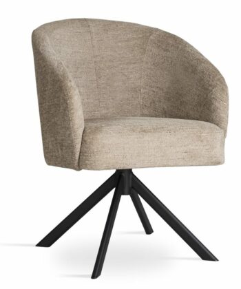 CASORIA Beige Textured Fabric Swivel Dining Chair with Matte Black Steel Base (58 × 65 × 83 cm)