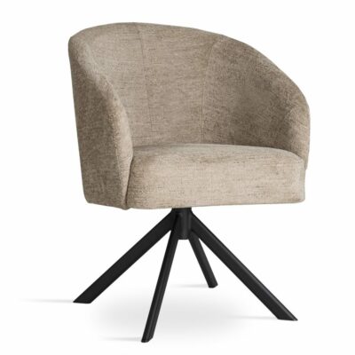 CASORIA Beige Textured Fabric Swivel Dining Chair with Matte Black Steel Base (58 × 65 × 83 cm)