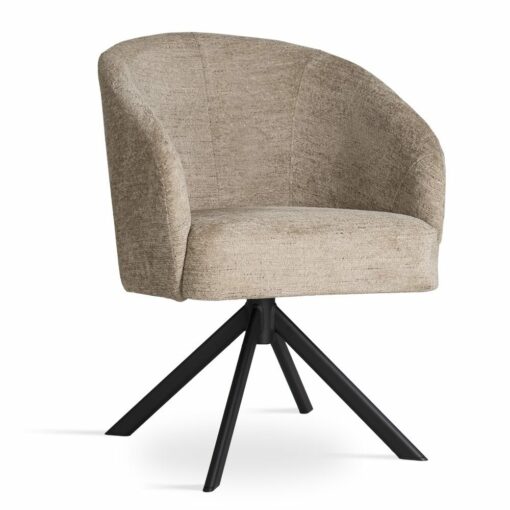 CASORIA Beige Textured Fabric Swivel Dining Chair with Matte Black Steel Base (58 × 65 × 83 cm)