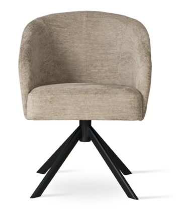 CASORIA Beige Textured Fabric Swivel Dining Chair with Matte Black Steel Base (58 × 65 × 83 cm)