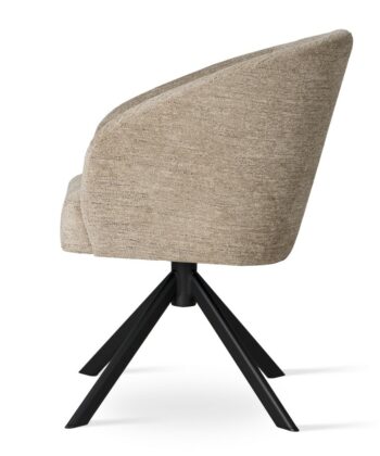 CASORIA Beige Textured Fabric Swivel Dining Chair with Matte Black Steel Base (58 × 65 × 83 cm)