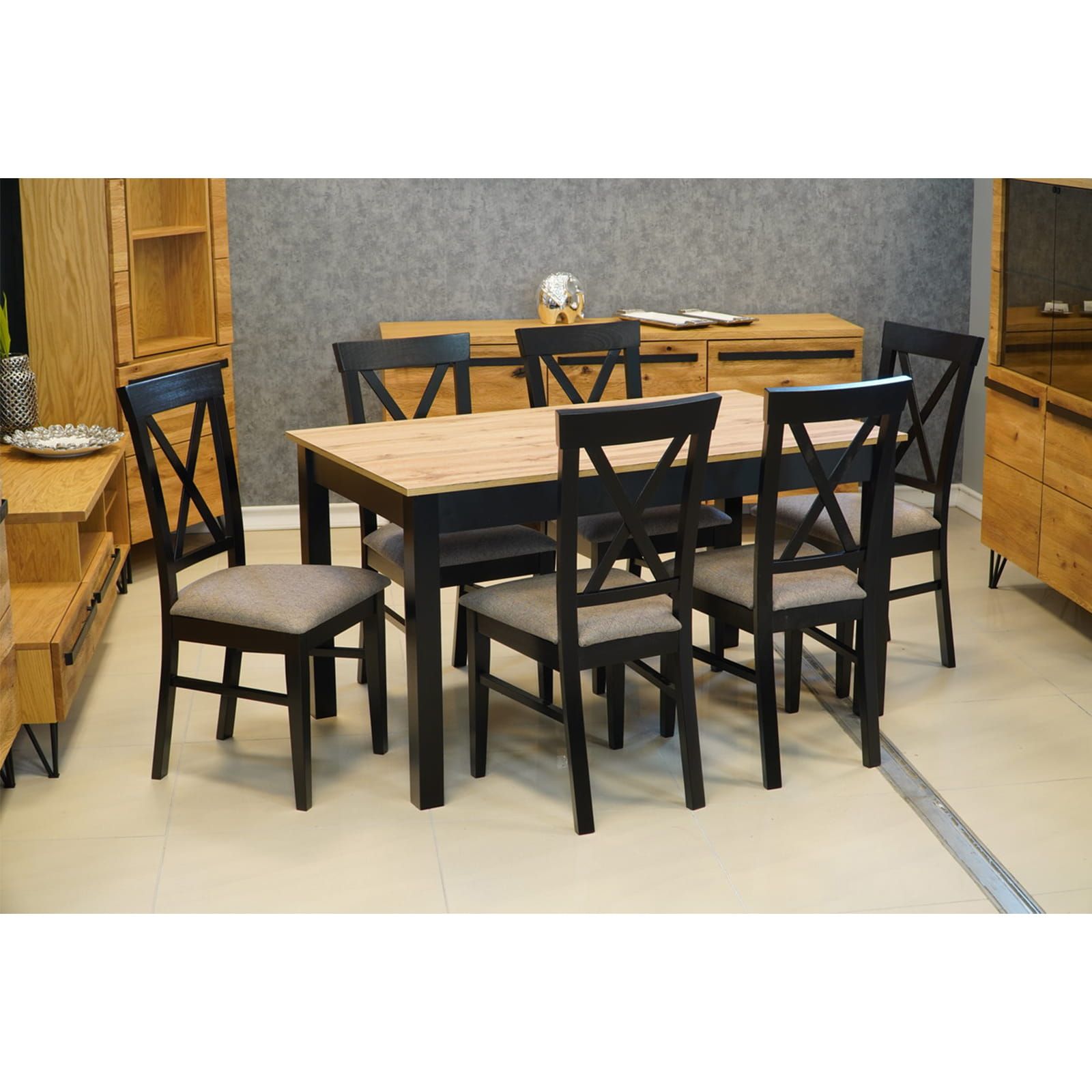 WotanExtend Black Oak Dining Table 140×80+40CM in Wotan Oak Laminate with Solid Beech Frame (140-180 × 80 × 75 cm)