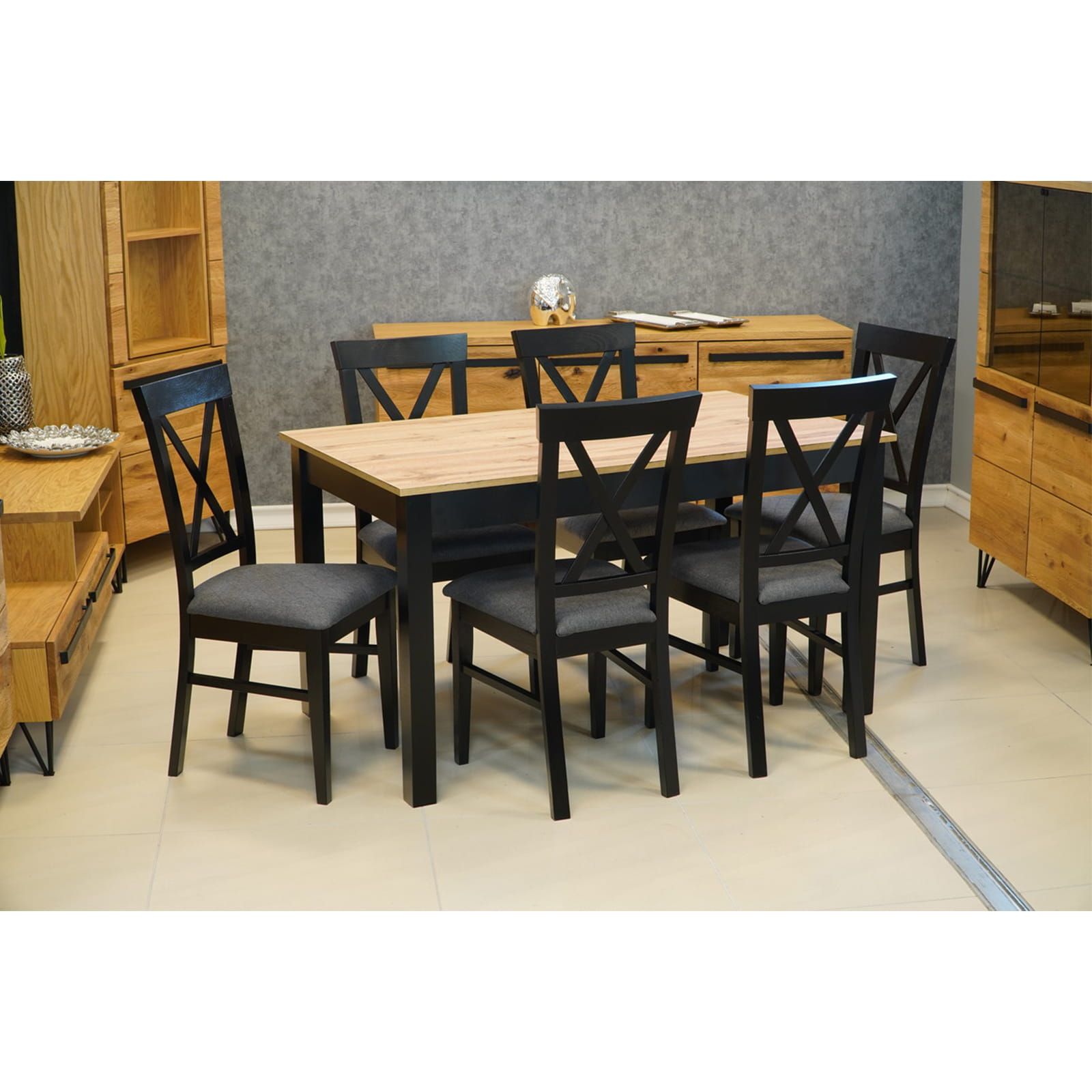 WotanExtend Black Oak Dining Table 140×80+40CM in Wotan Oak Laminate with Solid Beech Frame (140-180 × 80 × 75 cm)