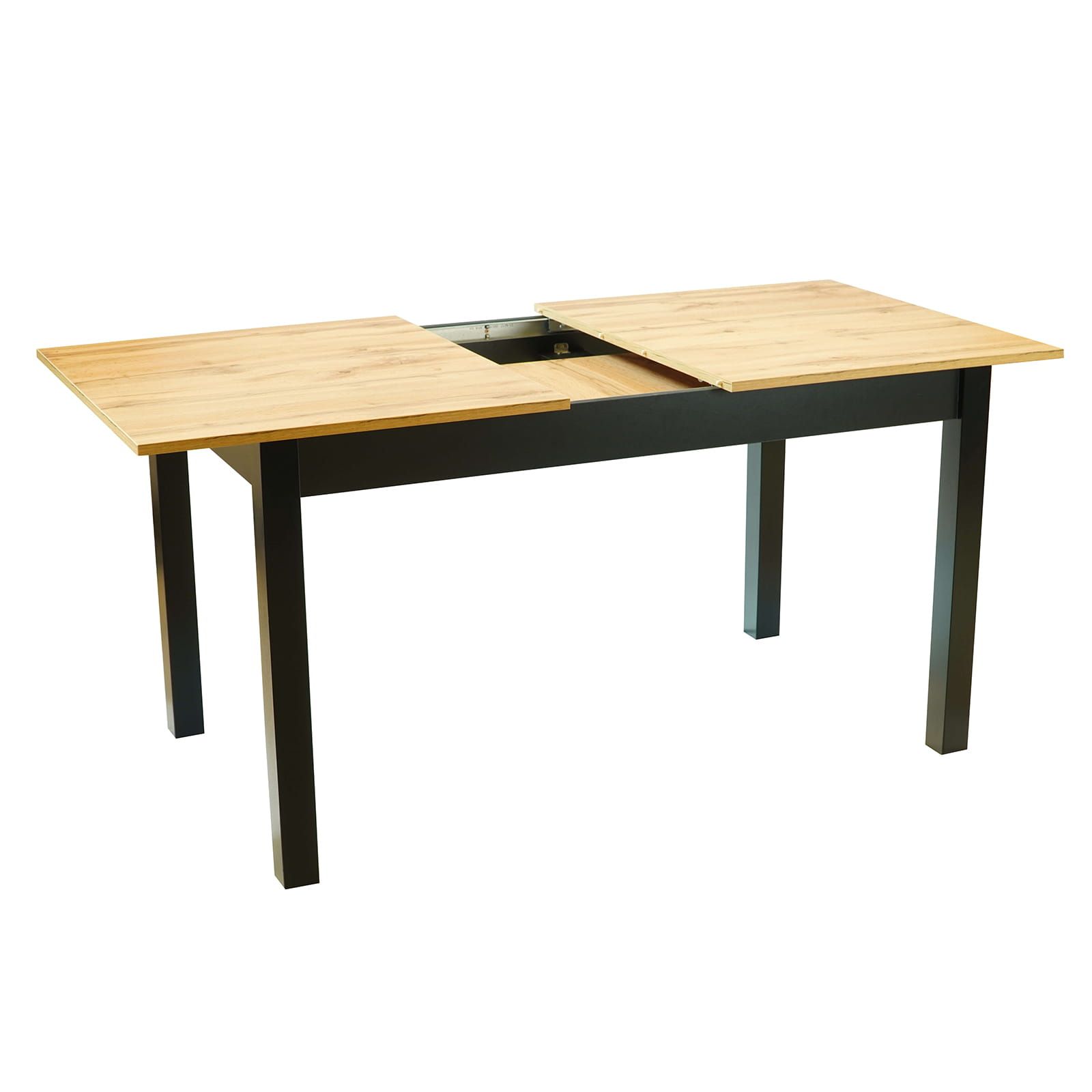 WotanExtend Black Oak Dining Table 140×80+40CM in Wotan Oak Laminate with Solid Beech Frame (140-180 × 80 × 75 cm)