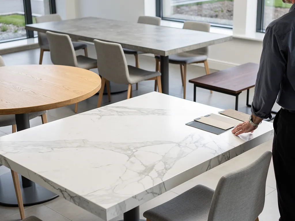 HPL laminate and natural wood veneer tabletop finish samples