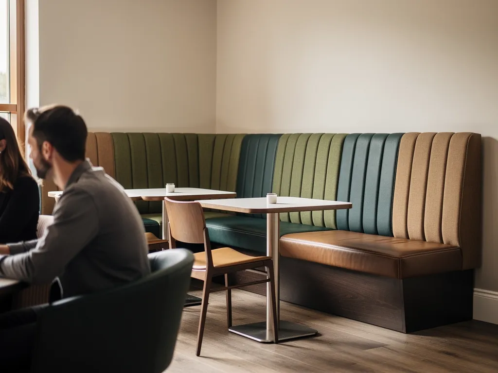 Upholstered banquette seating benches for hotel lobbies and restaurant booths