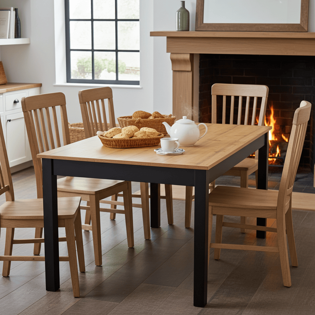 WotanExtend Black Oak Dining Table 140×80+40CM in Wotan Oak Laminate with Solid Beech Frame (140-180 × 80 × 75 cm)